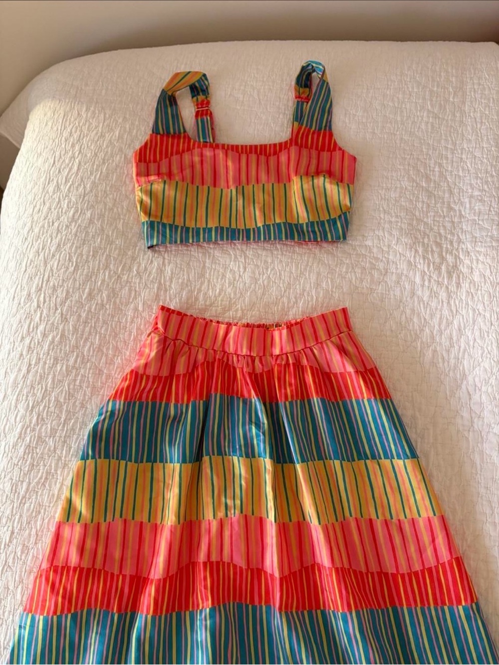 Shop Fancy Multicolor Striped Crop Top & Skirt Set